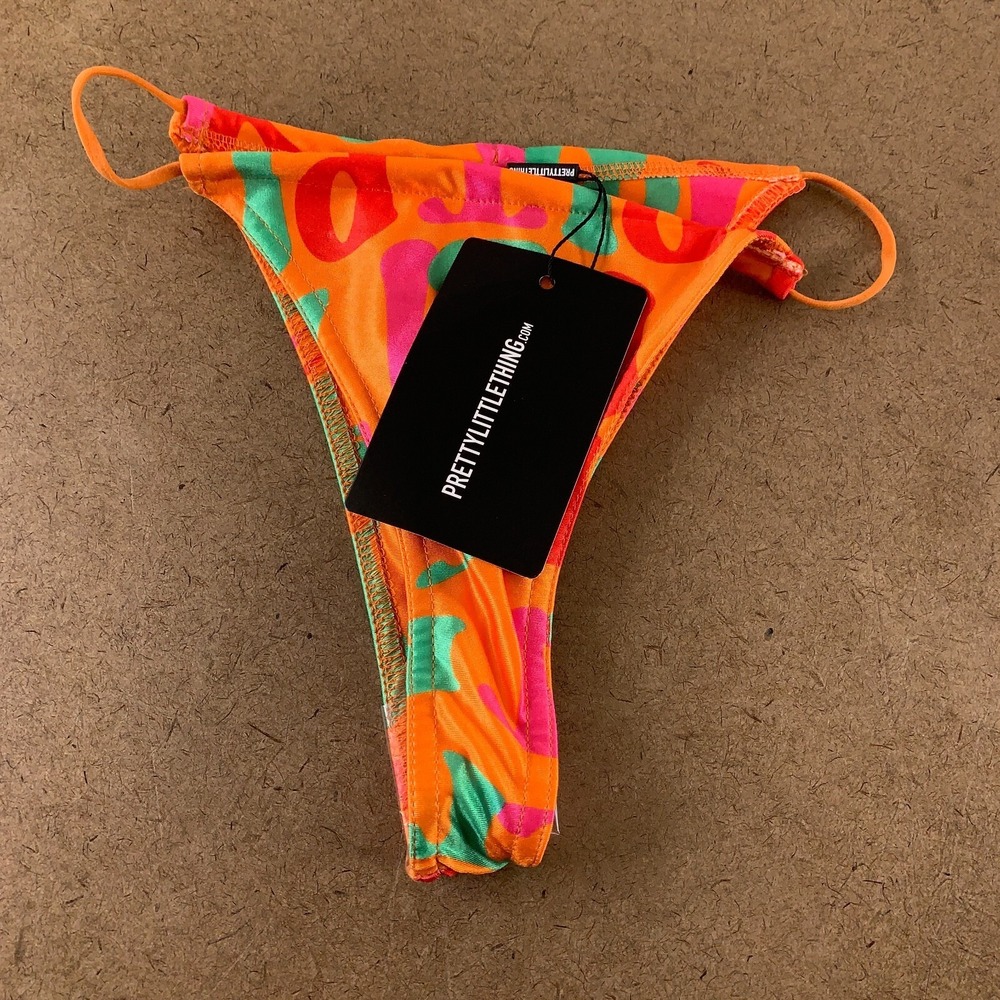 Pretty Little Thing Women's US 4 Colorful Printed‎ String Side Bikini Bottom NWT